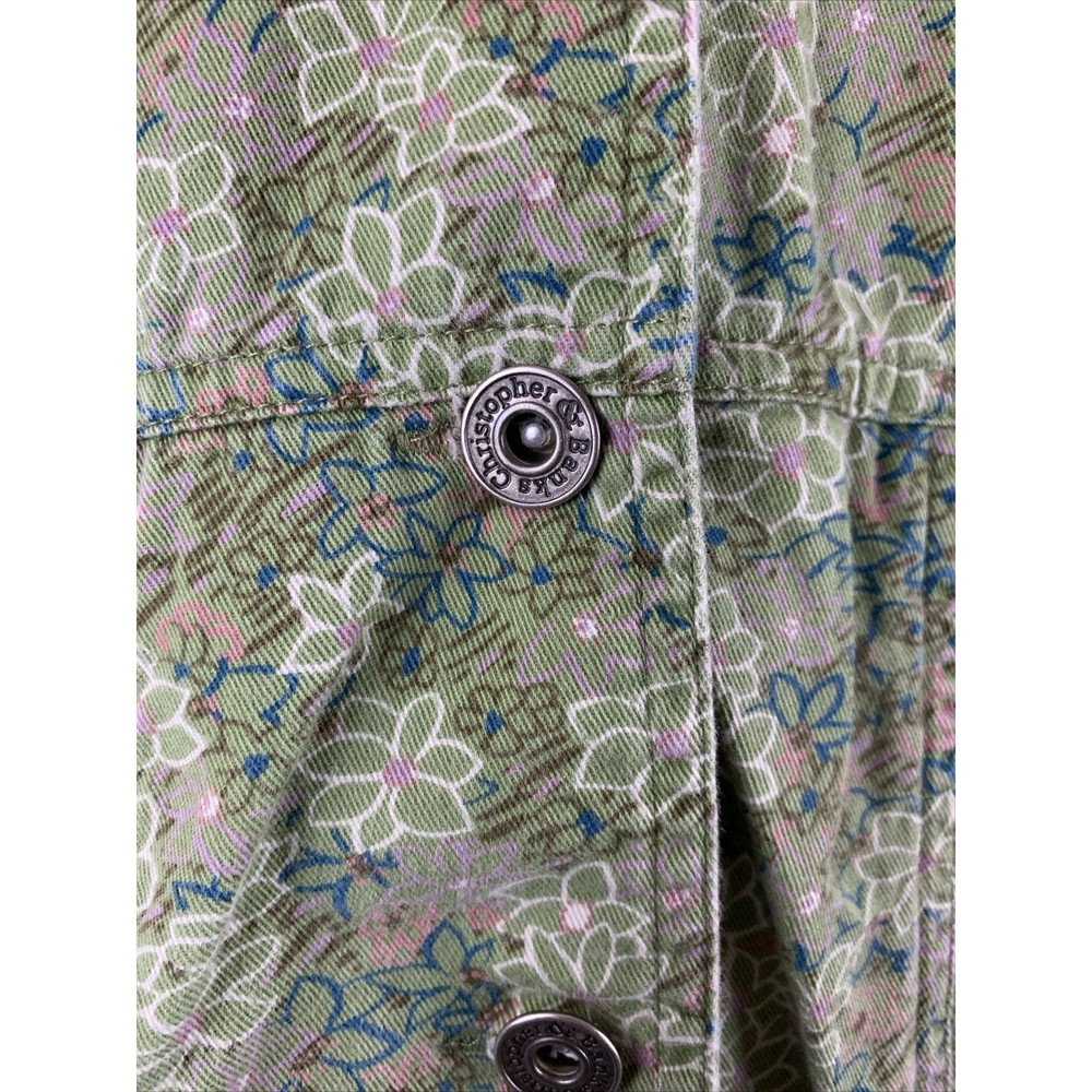 Christopher and Banks Women Denim Jacket Size Medium Button Up Floral Y2K - Picture 4 of 7